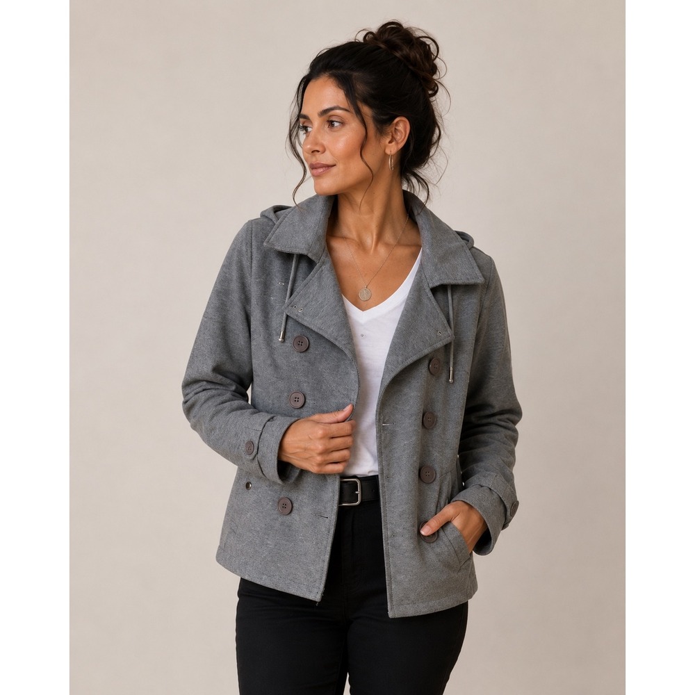 Wet Seal Medium Gray Hooded Military Utility Jacket Cotton Blend